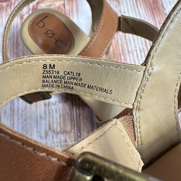 BOC Block Low Heel Sandal Womens Size 8 Brown Leather Ankle Strap Open Toe Shoes - Picture 10 of 10